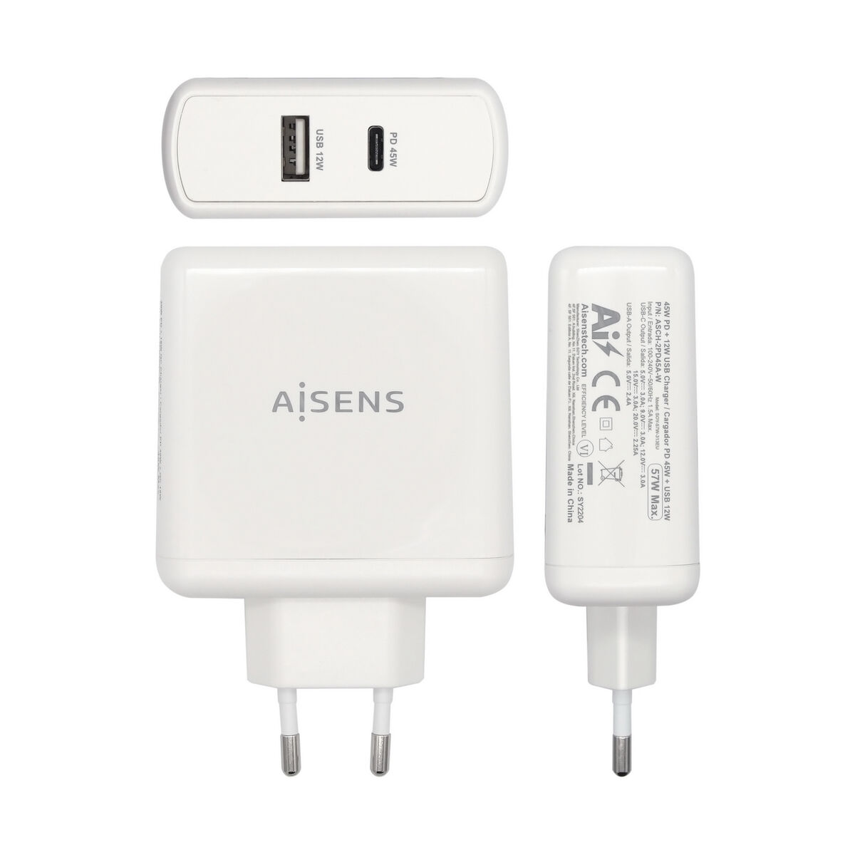 USB Seinalaadija Aisens PD 3.0 USB-C 57 W Valge